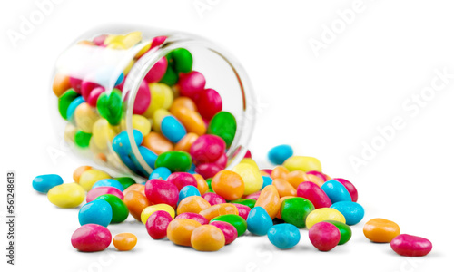 Konstfotografi Glass jar with colored gum balls