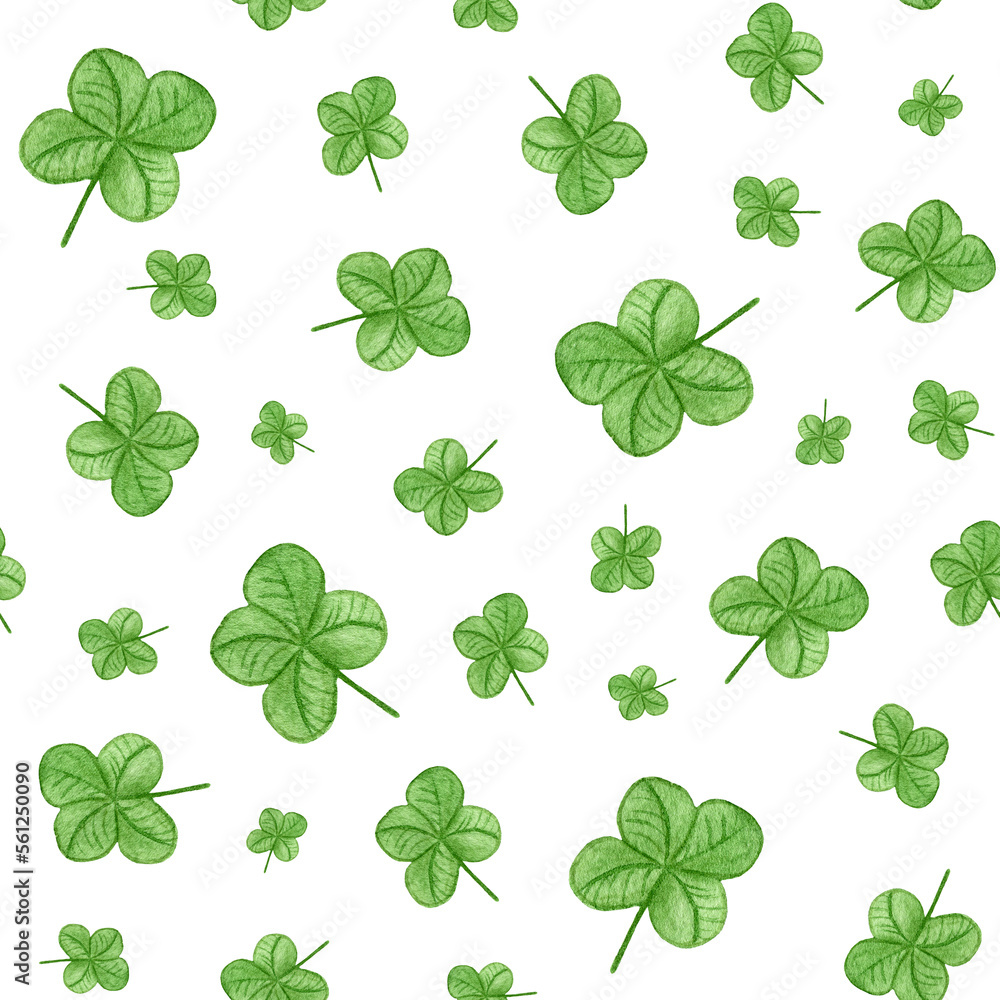 Watercolor seamless pattern with Clover for St. Patrick's Day. Background for cards and banners.