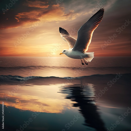 Seagull Digital Print   Sunset   High Quality  © Eunice
