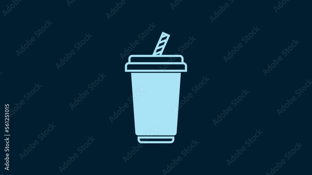 White Glass with water icon isolated on blue background. Soda drink glass with drinking straw. Fresh cold beverage symbol. 4K Video motion graphic animation White Glass with water icon isolated on blue background. Soda drink glass with drinking straw. Fresh cold beverage symbol. 4K Video motion graphic animation