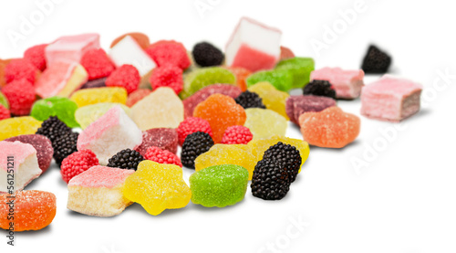 Festive, Colorful Gum Balls Candy Rolling, White Background Surface
