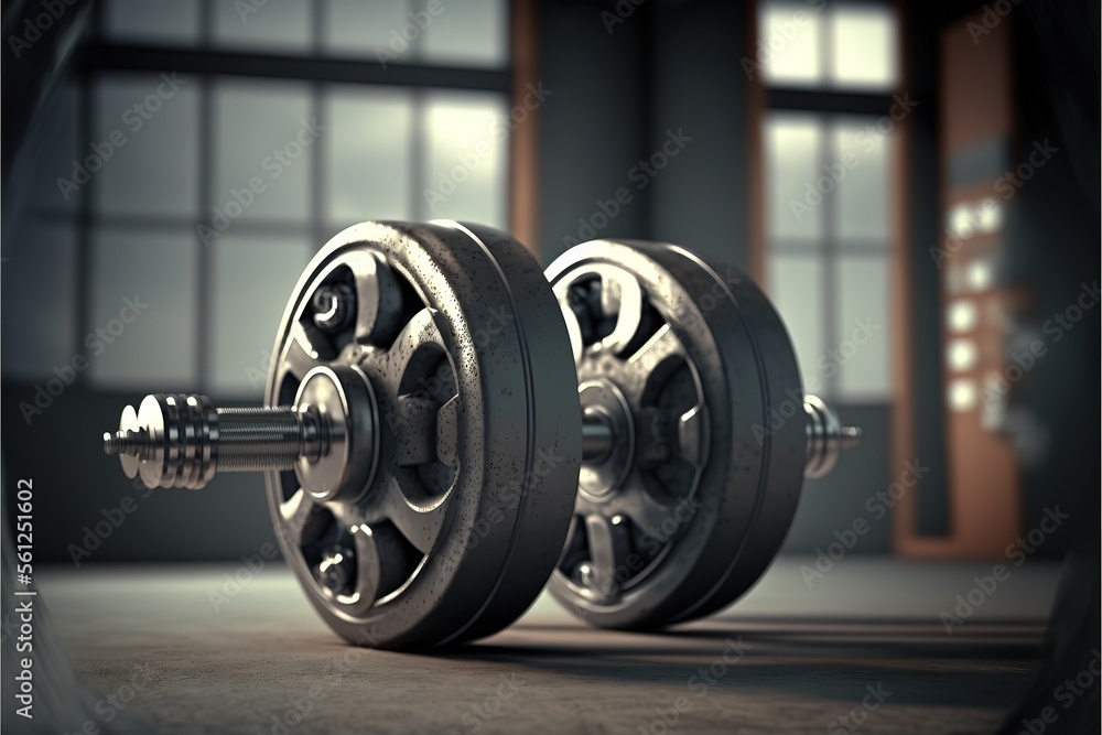 Image of barbell in the gym. The concept of sport and healthy lifestyle. Generative AI