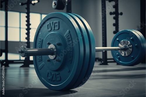 Image of barbell in the gym. The concept of sport and healthy lifestyle. Generative AI