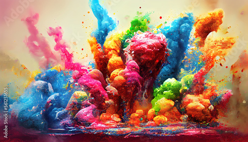 Explosion of holi powder and liquid paint splashes