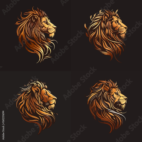 Golden lion head logo set design