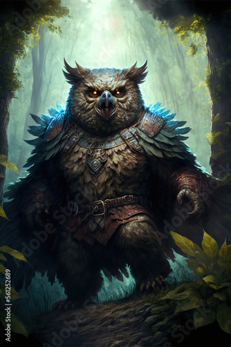 mythical owlbear mage in a fantasy forest  Generative AI