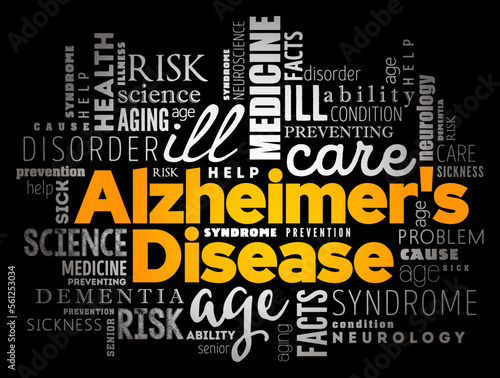 Alzheimer's Disease is a neurodegenerative disease that usually starts slowly and progressively worsens, word cloud concept background