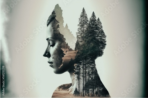 AI, face, tree, trees, forest, Dual, Exposure, Photoshop, style ( Generative AI Generativ KI )

