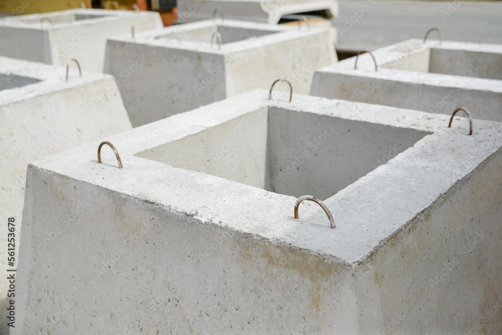 Close-up of the foundation for a reinforced concrete column, the construction of industrial buildings.