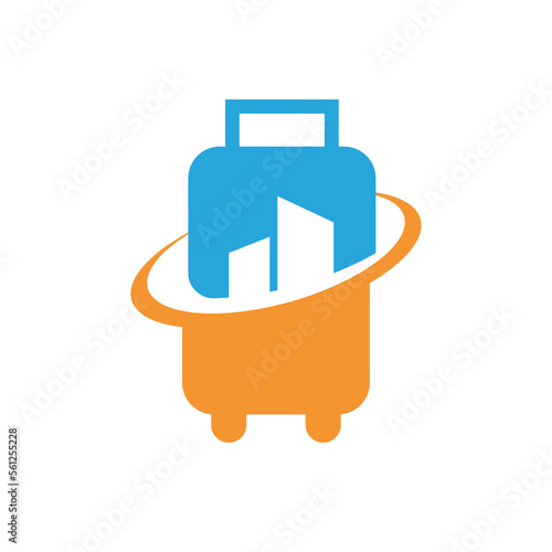 Travel suitcase logo design template, luggage and travel gear logo icon vector
