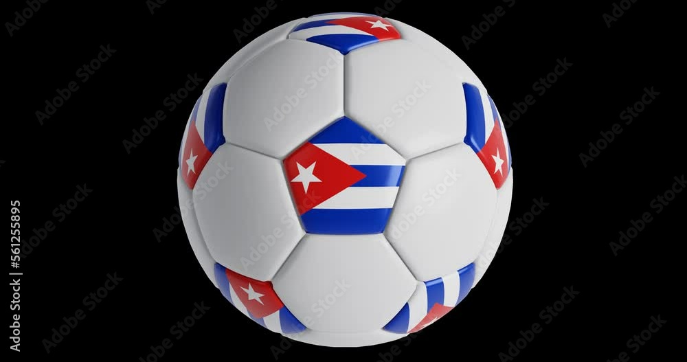 Soccer ball with flag of Cuba , black background loop alpha Trasparent 3D Soccer ball with flag of Cuba , black background loop alpha Trasparent 3D