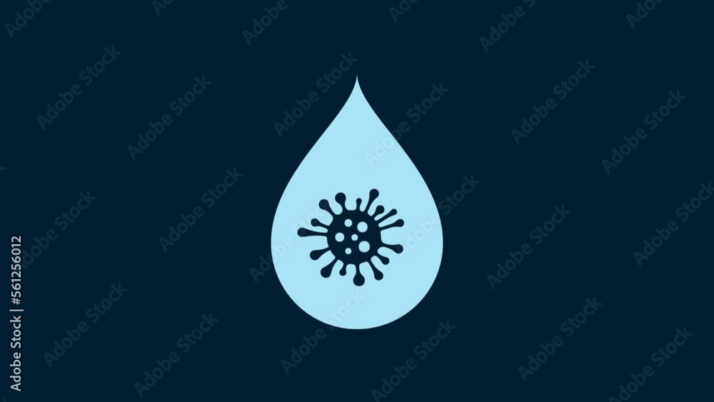 White Dirty water drop icon isolated on blue background. Bacteria and germs, microorganism disease, cell cancer, microbe, virus, fungi. 4K Video motion graphic animation