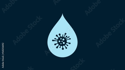 White Dirty water drop icon isolated on blue background. Bacteria and germs, microorganism disease, cell cancer, microbe, virus, fungi. 4K Video motion graphic animation