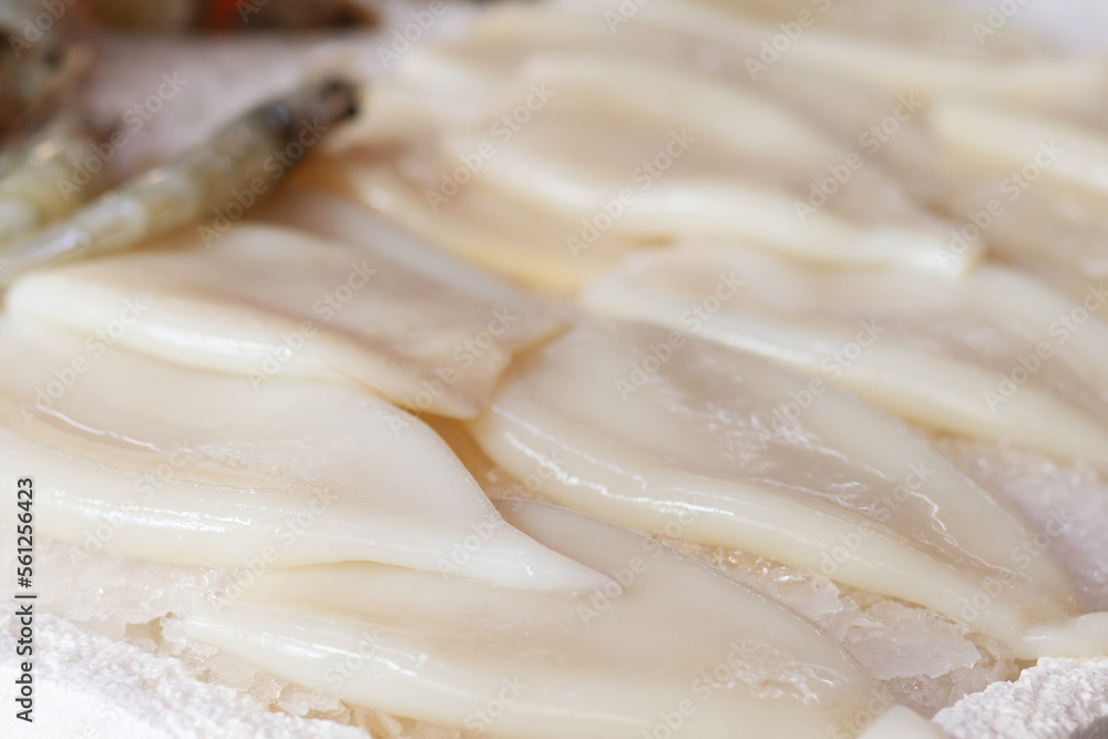 raw squid on ice at the fish market raw squid on ice at the fish market