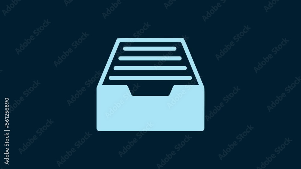 White Drawer with documents icon isolated on blue background. Archive papers drawer. File Cabinet Drawer. Office furniture. 4K Video motion graphic animation White Drawer with documents icon isolated on blue background. Archive papers drawer. File Cabinet Drawer. Office furniture. 4K Video motion graphic animation