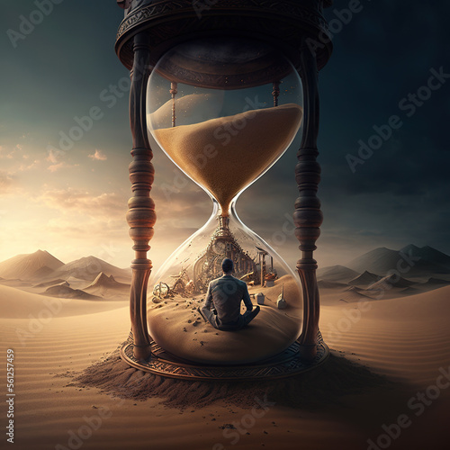 Businessman sitting in a hourglass - Generative AI