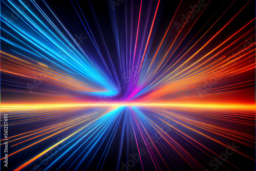 Abstract Multicolor Spectrum Background, Bright Orange, Blue, Magenta Neon Rays and Colorful Glowing Lines. Generative Ai