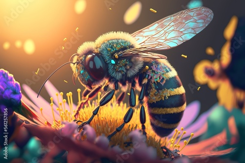 close up shot of a bee. Generative AI © Gasia