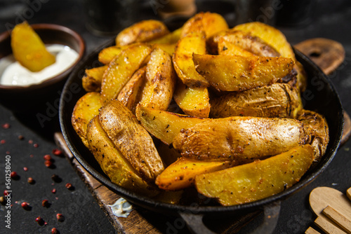 fried potatoes Rustic potato with garlic and spices