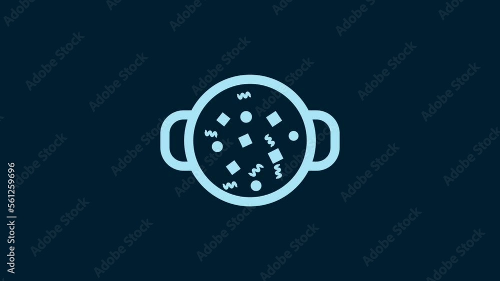 White Cooking soup in pot icon isolated on blue background. Boil or stew food symbol. 4K Video motion graphic animation White Cooking soup in pot icon isolated on blue background. Boil or stew food symbol. 4K Video motion graphic animation