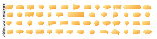 Set of gold speech bubbles. Stickers of speech bubbles vector set. Various forms