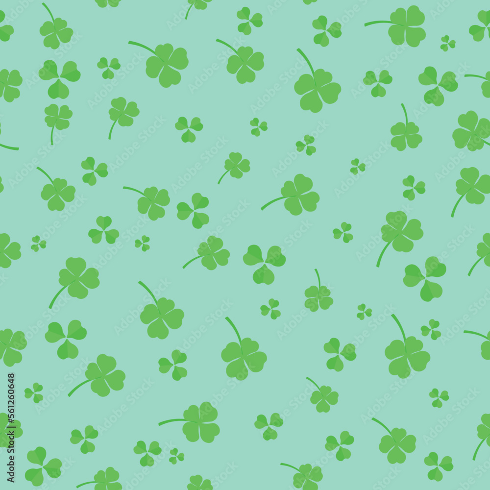 Many clover leaves on green background. Pattern for St. Patrick's Day