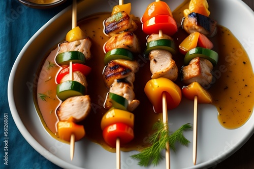 grilled chicken with vegetables on a skewer