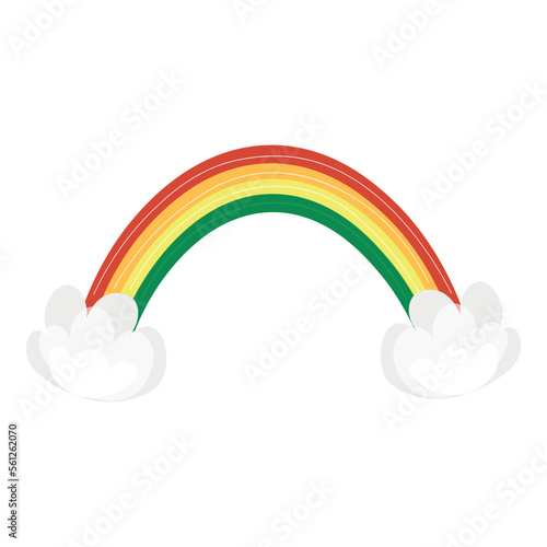 Beautiful rainbow with clouds on white background