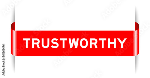 Red color inserted label banner with word trustworthy on white background