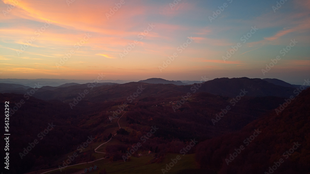 Drone view of Povlen and Jablanik mountains in western Serbia, Europe.