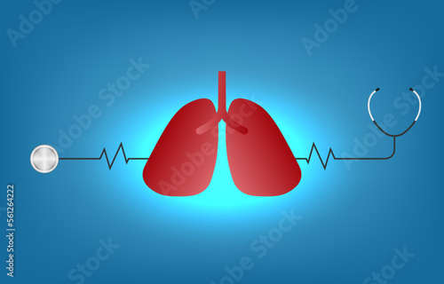 Lung check healthcare services and medical concept. Stethoscope shape lungs and checkup all organs. Vector illustration.