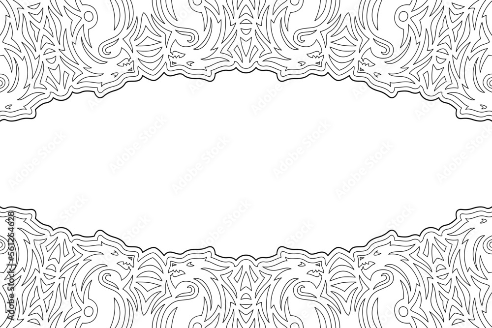 Line art for coloring book with dragon border Stock Vector | Adobe Stock