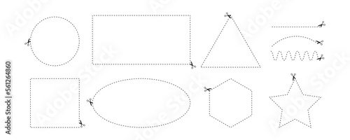 Coupon trim line icons set. Scissors cut line icon, Dotted line set with scissors cutting vector illustration
