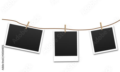 Photo frames on a rope isolated on white background. Vector illustration.