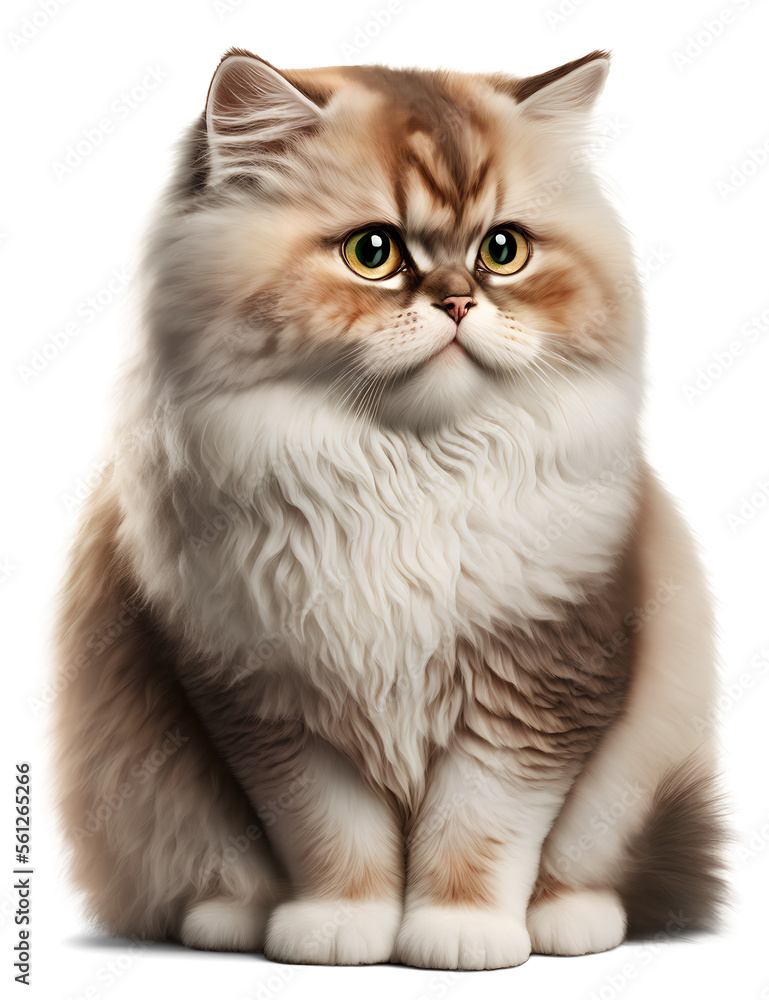 Fabulous cat portrait, illustration on transparent background