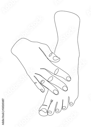 Footcare, To apply foot cream with hand. One continuous thin Line Illustration vector concept. Contour Drawing Creative ideas.
