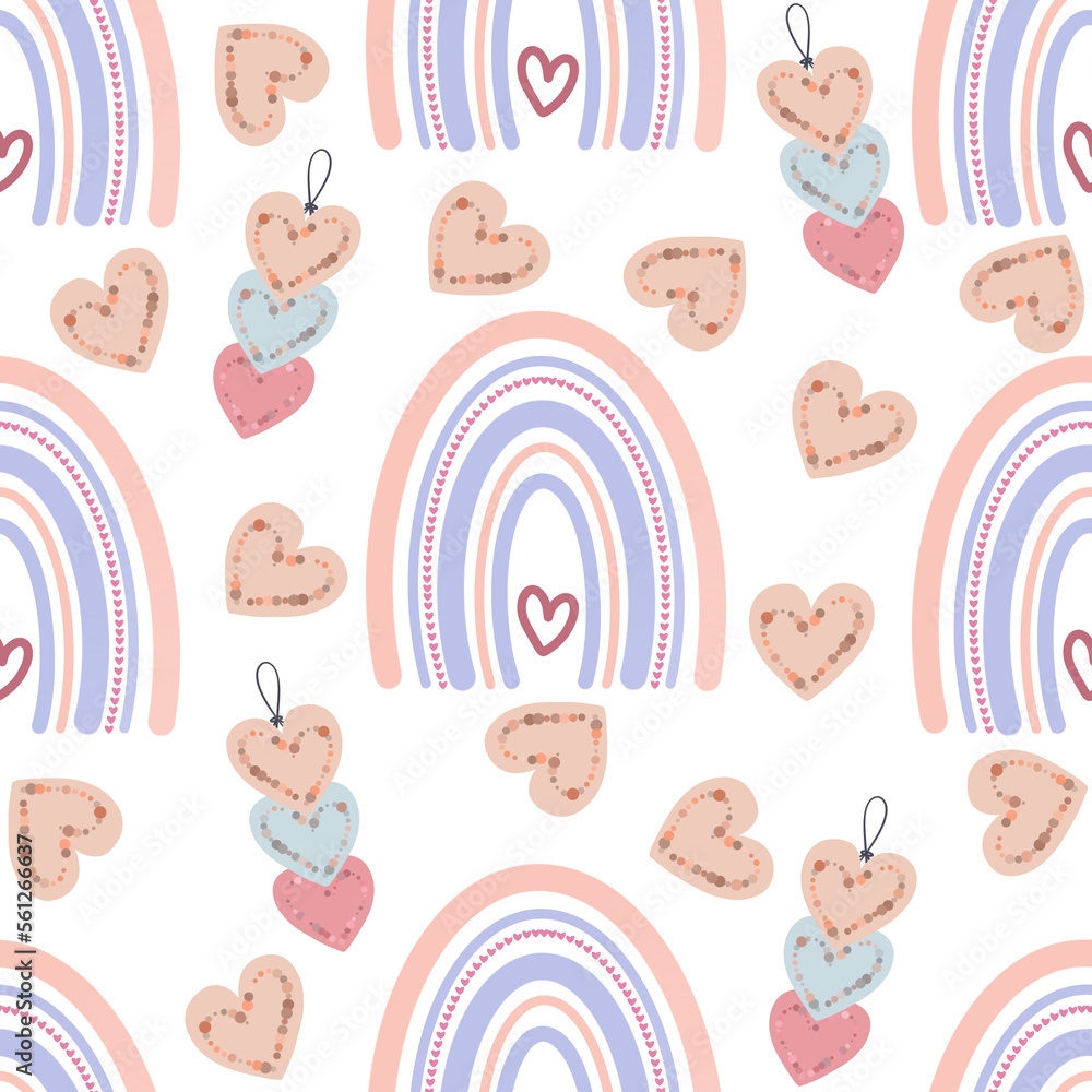 Boho rainbow seamless pattern.Boho rainbow with modern pastel rainbows and hearts.Valentine’s Day,baby shower,wedding decoration,children’s room decoration. Boho rainbow seamless pattern.Boho rainbow with modern pastel rainbows and hearts.Valentine’s Day,baby shower,wedding decoration,children’s room decoration.
