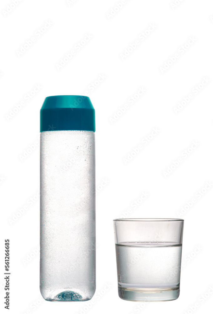 Bottle and glass with healthy sparkling water Bottle and glass with healthy sparkling water