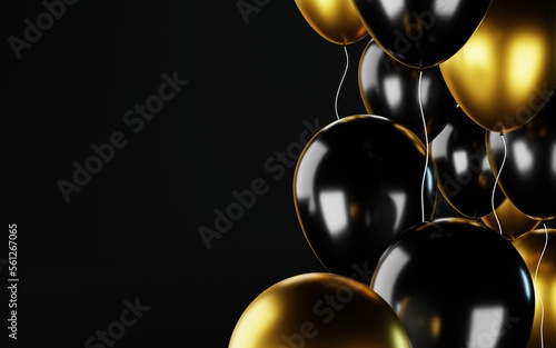 3D Gold and black balloon background template. Suitable for greeting, banner, background