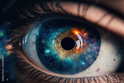 A beautiful eye in which you can see the cosmos AI