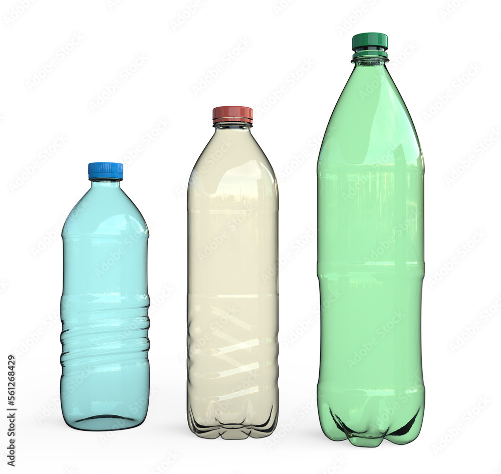 Naklejka premium Empty plastic bottles, 3D illustration