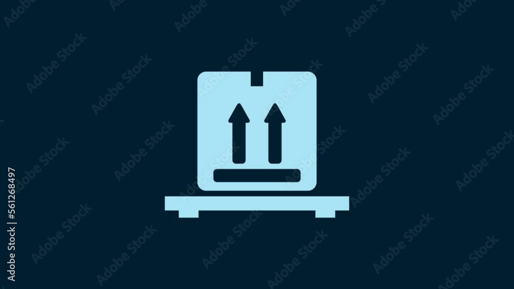 White Cardboard boxes on pallet icon isolated on blue background. Closed carton delivery packaging box with fragile signs. 4K Video motion graphic animation White Cardboard boxes on pallet icon isolated on blue background. Closed carton delivery packaging box with fragile signs. 4K Video motion graphic animation