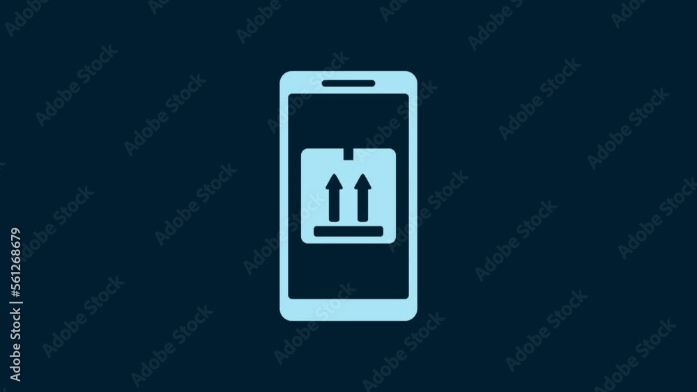 White Mobile smart phone with app delivery tracking icon isolated on blue background. Parcel tracking. 4K Video motion graphic animation White Mobile smart phone with app delivery tracking icon isolated on blue background. Parcel tracking. 4K Video motion graphic animation