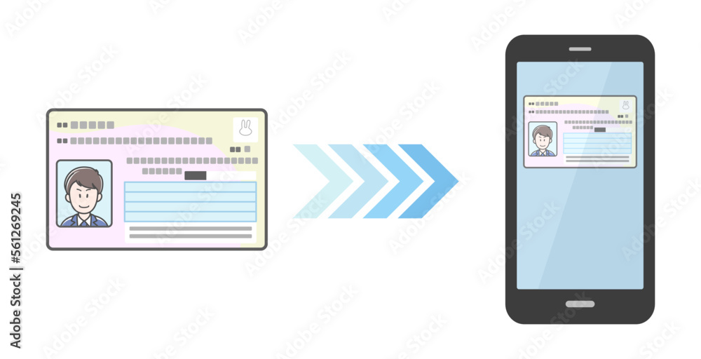 マイナンバーカードをスマートフォンに搭載するイメージイラスト マイナンバーカードをスマートフォンに搭載するイメージイラスト