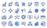 Startups icons packs in style (blue color). 
This collection includes for mobile, web, or site design applications. Illustration