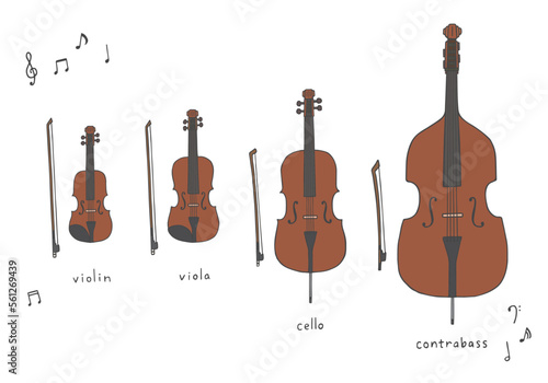弦楽器の手描きイラストセット（カラー） photo