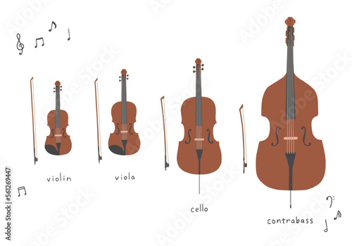 弦楽器の手描きイラストセット（カラー/輪郭線なし） photo