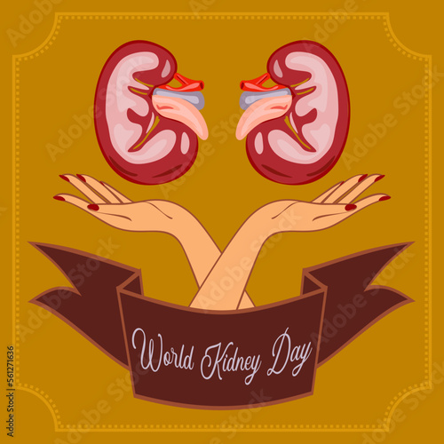 World Kidney Day Poster Or Banner. Kidney care and cancer awareness concept. Urology and nephrology vector design.