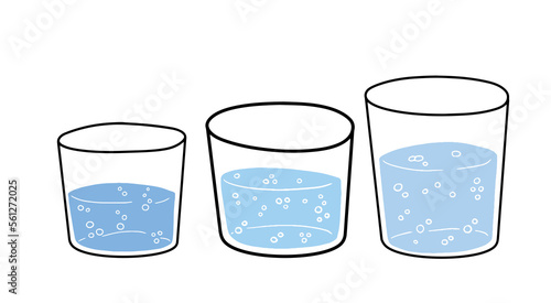 Glass of water. Blue liquid cup. Refreshing drink. Doodle outline cartoon. Trendy modern illustration