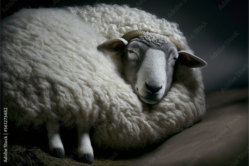 Naklejka premium Sheep in Dreams, Generative AI, Illustration